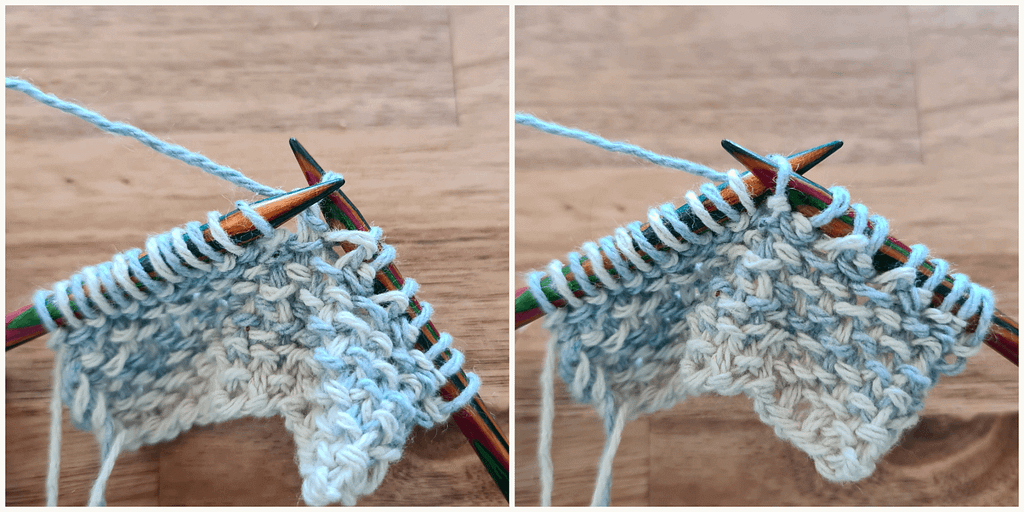 step-by-step images of how to slip one stitch with yarn in back