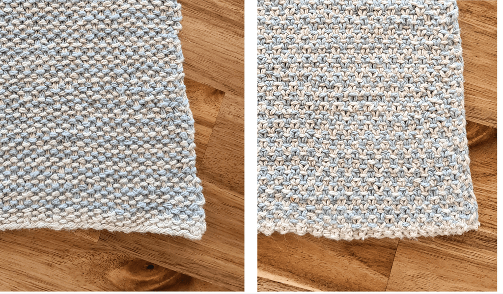Side-by-side comparison of the front and back of the cottage tea towel