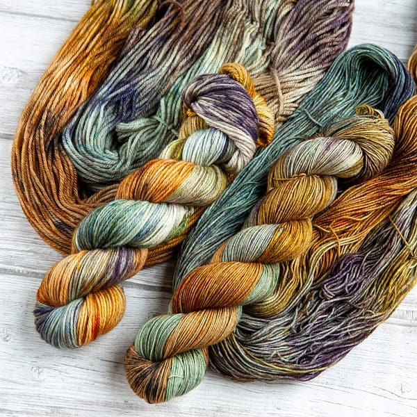 two skeins of yarn in the colorway 'Barrowland Ballroom'