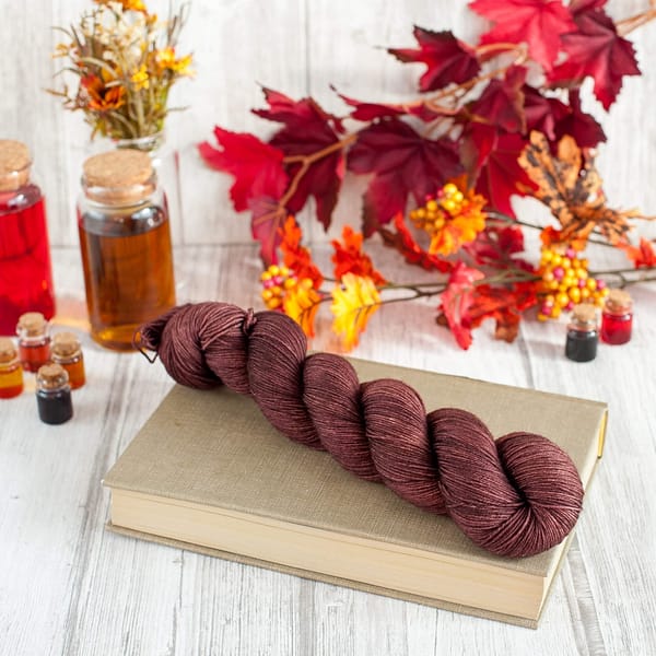 A skein of chocolate brown yarn