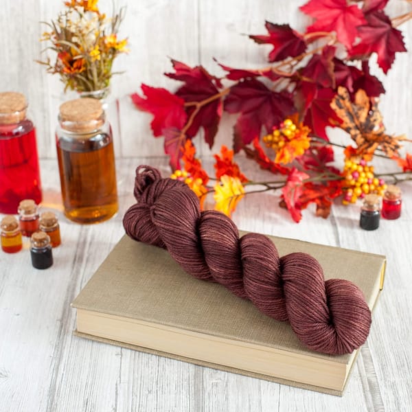 A skein of chocolate brown yarn