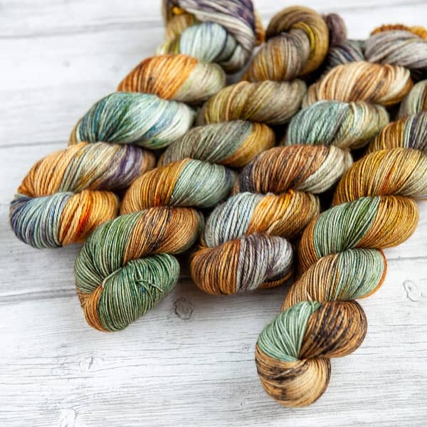 four skeins of yarn in the colorway 'Barrowland Ballroom'