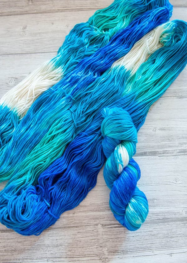 One skein of yarn in the colorway Cote d'Azur